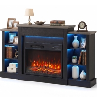 HOMCOM 55" Fireplace TV Stand for TVs up to 65", Entertainment Center TV Console, RGB LED Strips, 6 Shelves, Black Wood Grain
