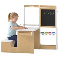 Qaba 5-in-1 Kids Art Table and Chair Set with Easel, Wooden Craft and Play Activity Desk with Storage(m-11)