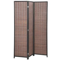 HOMCOM Room Divider Folding Privacy Screen Freestanding 3 Panel Pine Wood for Bedroom Home Office 6 Ft Tall Black Brown(m-1)