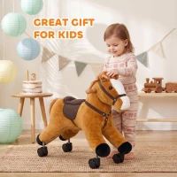 Qaba Ride on Horse, Ride on Toy with Wheels, Plush Animal Toys to Develop Balance & Coordination for Toddlers 18-36 M, Brown(m-7)