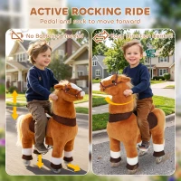 Qaba Ride on Horse for Kids 4-12 Years, 37.4 Inch Height Plush Riding Pony with Rolling Wheels for Active Play, Brown(m-5)