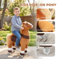 Qaba Ride on Horse for Kids 4-12 Years, 37.4 Inch Height Plush Riding Pony with Rolling Wheels for Active Play, Brown(m-4)