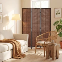 HOMCOM Room Divider Folding Privacy Screen Freestanding 3 Panel Pine Wood for Bedroom Home Office 6 Ft Tall Black Brown(m-7)