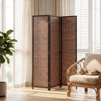 HOMCOM Room Divider Folding Privacy Screen Freestanding 3 Panel Pine Wood for Bedroom Home Office 6 Ft Tall Black Brown(m-2)