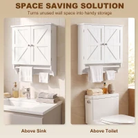 HOMCOM Bathroom Wall Cabinet, Medicine Cabinet with Adjustable Shelf, 2 Doors & Towel Racks, 23.8" x 8.9" x 25.2", White(m-6)