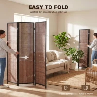HOMCOM Room Divider Folding Privacy Screen Freestanding 3 Panel Pine Wood for Bedroom Home Office 6 Ft Tall Black Brown(m-6)