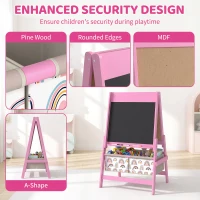 Qaba Art Easel for Kids, 3-in-1 Double-Sided Kids Easel with Chalkboard, Whiteboard, Paper Roll, 2 Storage Bins for 3-8, Pink(m-6)