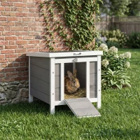 PawHut Small Wooden Rabbit Hutch Bunny Cage Guinea Pig Cage Duck House Dog House with Openable & Waterproof Roof, for Rabbits, Chickens, Ducks, Gray(m-13)