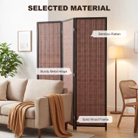 HOMCOM Room Divider Folding Privacy Screen Freestanding 3 Panel Pine Wood for Bedroom Home Office 6 Ft Tall Black Brown(m-5)