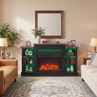HOMCOM 55" Fireplace TV Stand for TVs up to 65", Entertainment Center TV Console, RGB LED Strips, 6 Shelves, Black Wood Grain(m-9)