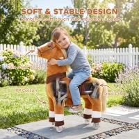 Qaba Ride on Horse for Kids 4-12 Years, 37.4 Inch Height Plush Riding Pony with Rolling Wheels for Active Play, Brown(m-6)