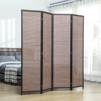 HOMCOM Room Divider Folding Privacy Screen Freestanding 4 Panel Pine Wood for Bedroom Home Office 6 Ft Tall Black Brown(m-9)