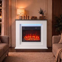 HOMCOM 40" Electric Fireplace with Mantel, LED Strip, Fireplace TV Stand for 55" TVs, Adjustable Flame, White(m-9)