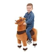 Qaba Ride on Horse for Kids 4-12 Years, 37.4 Inch Height Plush Riding Pony with Rolling Wheels for Active Play, Brown(m-11)