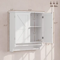 HOMCOM Bathroom Wall Cabinet, Medicine Cabinet with Adjustable Shelf, 2 Doors & Towel Racks, 23.8" x 8.9" x 25.2", White(m-3)