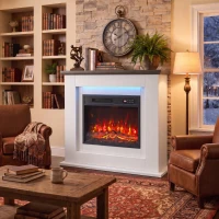 HOMCOM 40" Electric Fireplace with Mantel, LED Strip, Fireplace TV Stand for 55" TVs, Adjustable Flame, White(m-10)