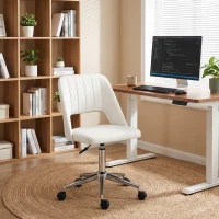 Vinsetto Modern Mid Back Office Chair with Velvet Fabric, Swivel Computer Armless Desk Chair with Hollow Back Design for Home Office, Cream White(m-8)