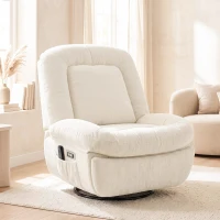 HOMCOM Oversized Power Recliner Chair with Massage and Heat, USB Port, Overstuffed Chenille Swivel Rocker Recliner, Cream White(m-8)
