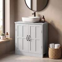 kleankin Bathroom Sink Cabinet, Pedestal Sink Cabinet with Adjustable Shelf, Gray(m-9)