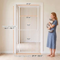 PawHut 44"-79" Extra Tall Pet Gate, Dog Gate with Two-Way Open, Narrow Bar Spacing, Pressure Mounted for Cats & Dogs, White(m-3)