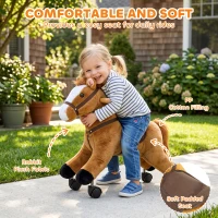 Qaba Ride on Horse, Ride on Toy with Wheels, Plush Animal Toys to Develop Balance & Coordination for Toddlers 18-36 M, Brown(m-6)