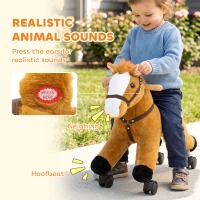 Qaba Ride on Horse, Ride on Toy with Wheels, Plush Animal Toys to Develop Balance & Coordination for Toddlers 18-36 M, Brown(m-4)