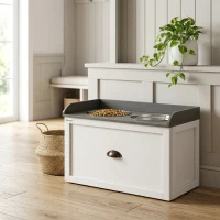 PawHut Pet Feeding Station Pet Dish Bowl Set with Storage, 2 Elevated Dog Bowls for Large Sized Dogs, White(m-11)