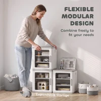 Qaba Toy Storage Organizer, 3 Tier Adjustable Toy Storage Cabinet Dustproof HDPE Plastic, Transparent Door, White(m-7)