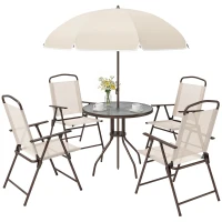 Outsunny 6 Piece Patio Dining Set for 4 with Umbrella, Beige(m-1)