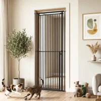 PawHut 44"-79" Extra Tall Pet Gate, Dog Gate with Two-Way Open, Narrow Bar Spacing, Pressure Mounted for Cats & Dogs, Black(m-9)
