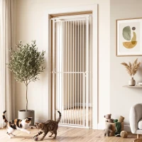 PawHut 44"-79" Extra Tall Pet Gate, Dog Gate with Two-Way Open, Narrow Bar Spacing, Pressure Mounted for Cats & Dogs, White(m-9)