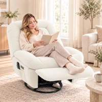 HOMCOM Oversized Power Recliner Chair with Massage and Heat, USB Port, Overstuffed Chenille Swivel Rocker Recliner, Cream White(m-10)