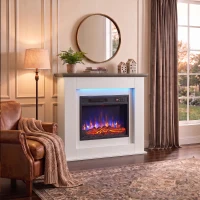 HOMCOM 40" Electric Fireplace with Mantel, LED Strip, Fireplace TV Stand for 55" TVs, Adjustable Flame, White(m-8)