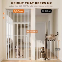PawHut 44"-79" Extra Tall Pet Gate, Dog Gate with Two-Way Open, Narrow Bar Spacing, Pressure Mounted for Cats & Dogs, White(m-4)