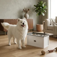 PawHut Pet Feeding Station Pet Dish Bowl Set with Storage, 2 Elevated Dog Bowls for Large Sized Dogs, White(m-10)