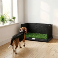 PawHut Dog Grass Pad with High Walls and Tray, Indoor Potty Tray for Puppy Training, Pee Pad Holder with Artificial Grass(m-2)