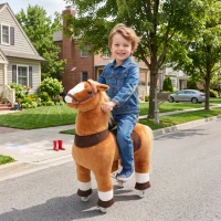 Qaba Ride on Horse for Kids 4-12 Years, 37.4 Inch Height Plush Riding Pony with Rolling Wheels for Active Play, Brown(m-2)