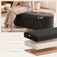 HOMCOM Storage Ottoman Bench Oval Chenille Upholstered Ottoman with Storage Chest, Dark Gray(m-6)