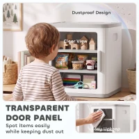 Qaba Toy Storage Organizer, 3 Tier Adjustable Toy Storage Cabinet Dustproof HDPE Plastic, Transparent Door, White(m-5)