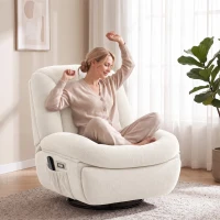 HOMCOM Oversized Power Recliner Chair with Massage and Heat, USB Port, Overstuffed Chenille Swivel Rocker Recliner, Cream White(m-9)
