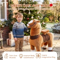 Qaba Ride on Horse for Kids 4-12 Years, 37.4 Inch Height Plush Riding Pony with Rolling Wheels for Active Play, Brown(m-7)