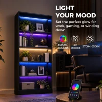 HOMCOM Bookshelf with LED Lights, 5-Tier Bookcase, Cable Holes, for Living Room, Study, Black Wood Grain(m-5)