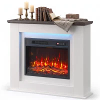 HOMCOM 40" Electric Fireplace with Mantel, LED Strip, Fireplace TV Stand for 55" TVs, Adjustable Flame, White(m-1)