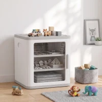 Qaba Toy Storage Organizer, 3 Tier Adjustable Toy Storage Cabinet Dustproof HDPE Plastic, Transparent Door, White(m-10)