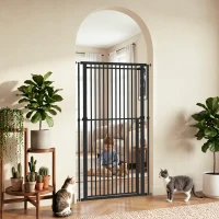 PawHut 44"-79" Extra Tall Pet Gate, Dog Gate with Two-Way Open, Narrow Bar Spacing, Pressure Mounted for Cats & Dogs, Black(m-8)