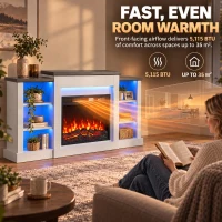 HOMCOM 55" Fireplace TV Stand for TVs up to 65", Entertainment Center TV Console, RGB LED Strips, 6 Shelves, White Wood Grain(m-6)