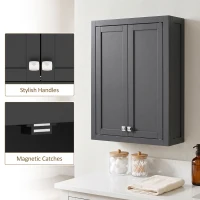 HOMCOM Bathroom Cabinet Wall Mounted, Modern Bathroom Wall Cabinet with 2 Doors and 2 Adjustable Shelves, Black(m-7)