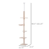 PawHut 102" Adjustable Height Floor to Ceiling Cat Tree, 5 Level Cat Tower with Scratching Posts, Hammock, Beige(m-3)