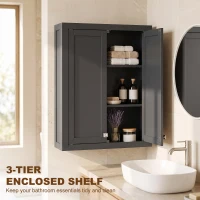 HOMCOM Bathroom Cabinet Wall Mounted, Modern Bathroom Wall Cabinet with 2 Doors and 2 Adjustable Shelves, Black(m-5)