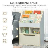 HOMCOM Kids Bookcase Multi-Shelf Book Rack with Mobile Drawer for Books, Toy , Gray(m-5)